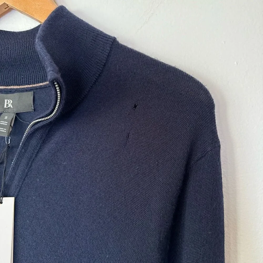 Banana Republic BR Men’s NEW WITH FLAWS Deep Navy Merino Wool Quarter Zip Sweate